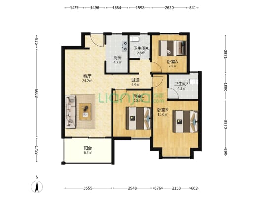 国润月湖郡 3室1厅2卫 111平方