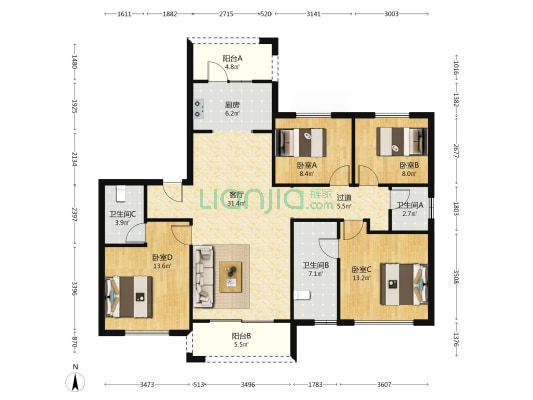 名门紫园嘉园 4室1厅3卫 145平方