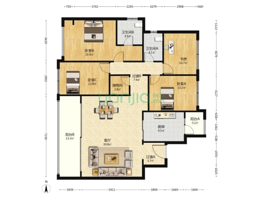 荣安柳岸潮鸣 4室1厅2卫 168平方