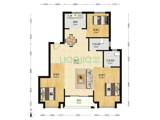融创望澜园 3室1厅2卫 119平方
