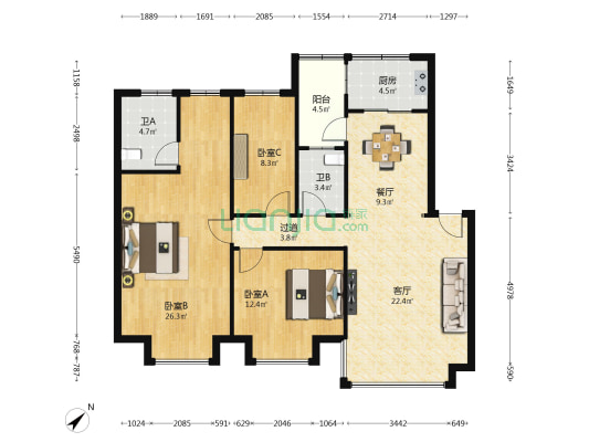 嘉和苑 3室2厅2卫 110平方