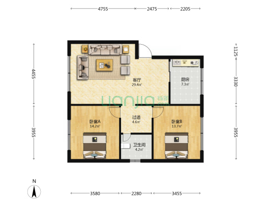 青年路43号 2室1厅1卫 91平方