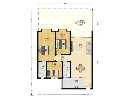 聚福豪庭 3室1厅2卫 105平方