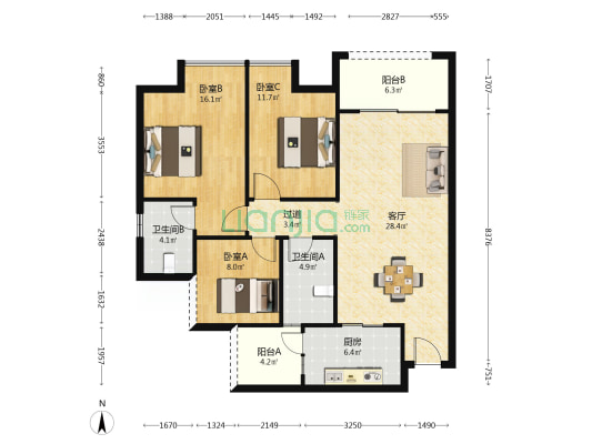 中伦金海岸 3室1厅2卫 106平方