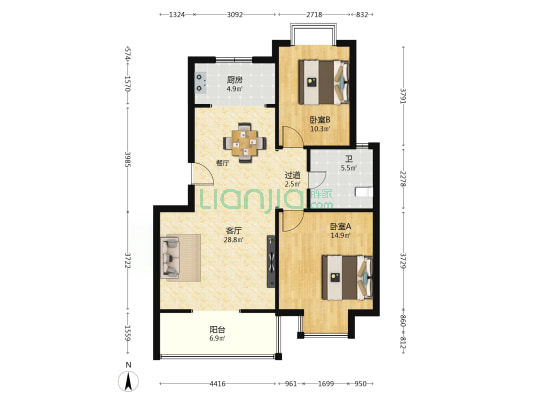 渭水曲项 2室1厅1卫 92平方