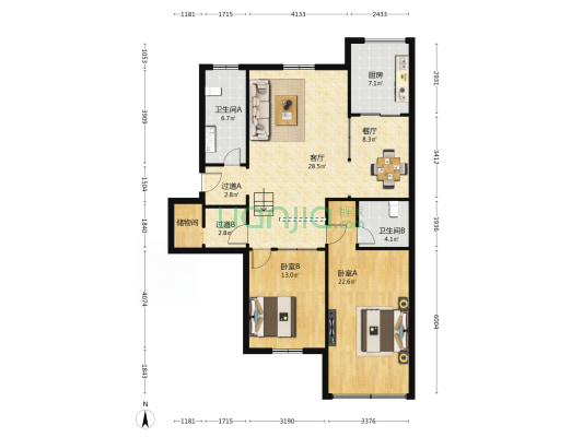 海洋花园 2室2厅2卫 99平方