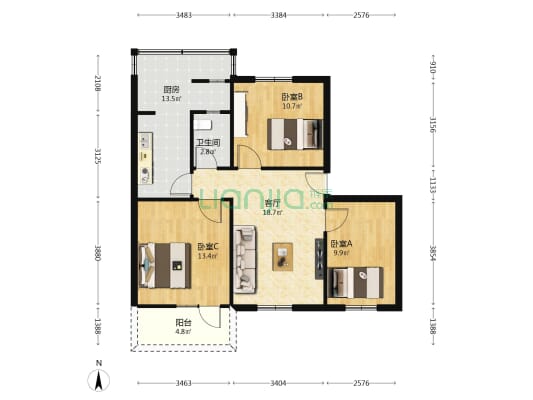 北斗小学教工宿舍 3室1厅1卫 85平方