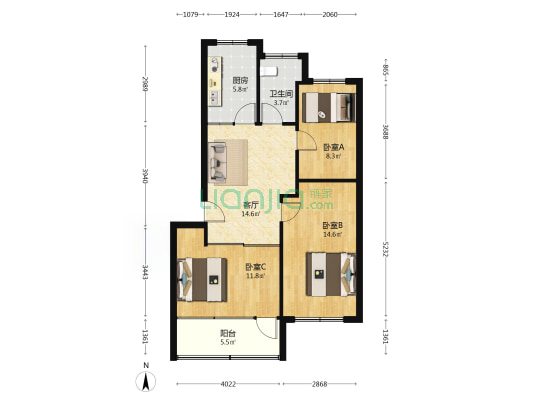 胶南市工商行政管理局家属楼 3室1厅1卫 77平方