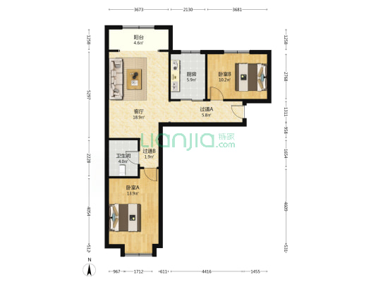 康城花园二区 2室1厅1卫 93平方