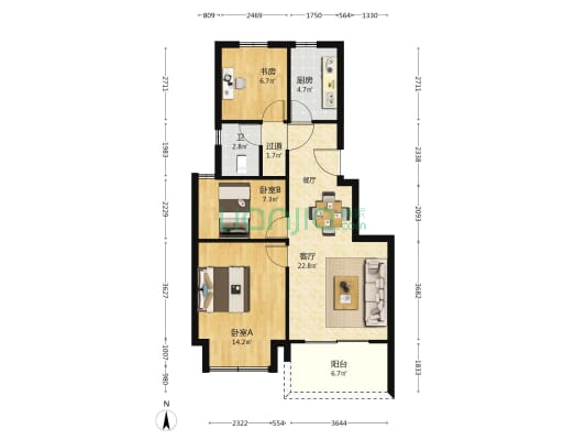 蓝城杨柳映月 3室1厅1卫 88平方
