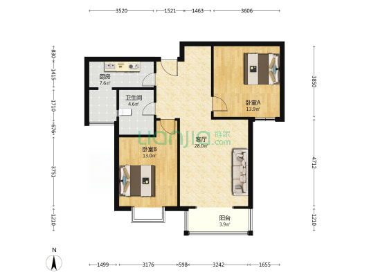 馨园 2室1厅1卫 99平方