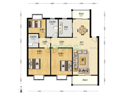 新起点家园 3室1厅2卫 119平方