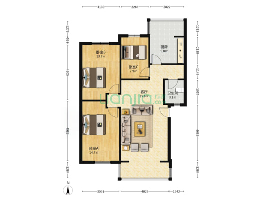 锦绣华都安置小区 3室1厅1卫 98平方