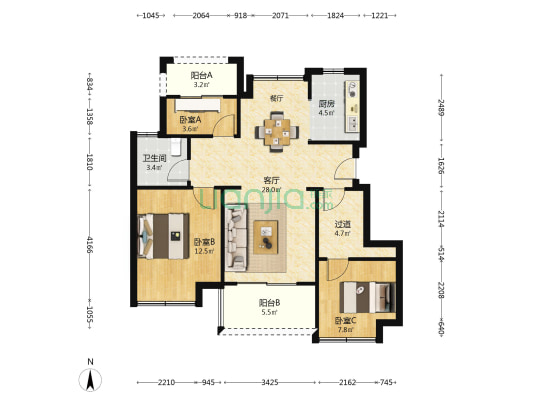 弘阳时光山湖 3室1厅1卫 87平方