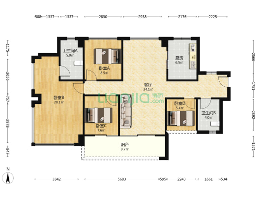 保利时光印象 4室1厅2卫 114平方