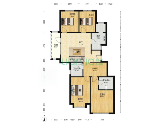 洋房，一梯两户，高铁商圈，次新小区-户型图