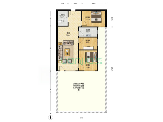 经典南区小三居 一层带院子 不遮挡-户型图