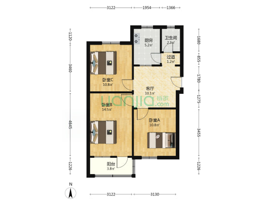 苹果园西北区 3室1厅1卫 71平方