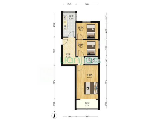 高安路 3室0厅1卫 67平方