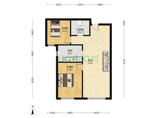 此房房本满二年，只有契税和个税，中高楼层，采光好-户型图