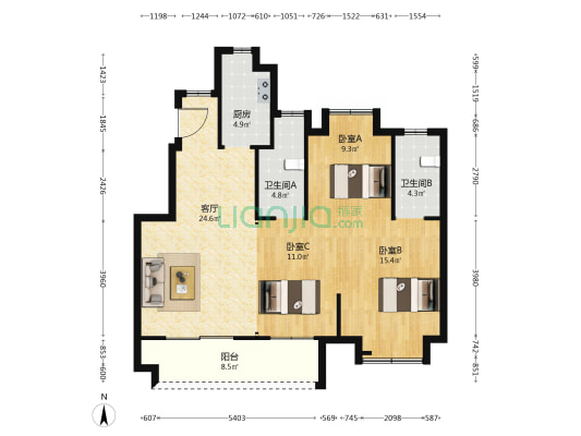 香开长龙 3室1厅2卫 96平方