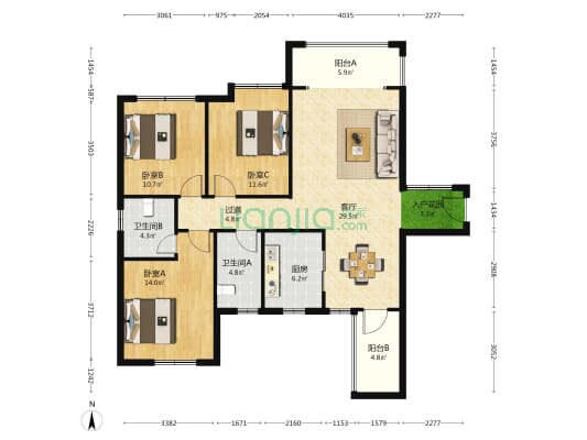 和立星雅苑 3室1厅2卫 125平方