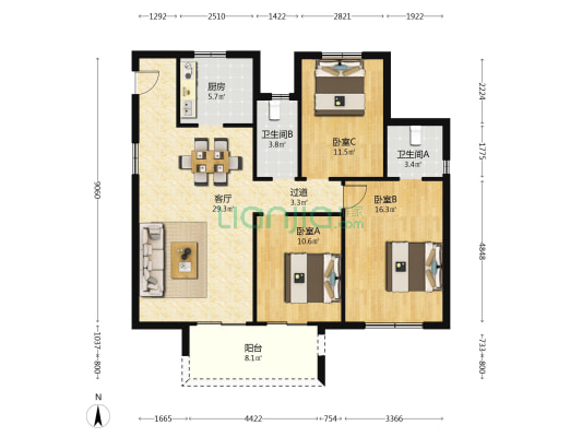 亭山万和府 3室1厅2卫 123平方