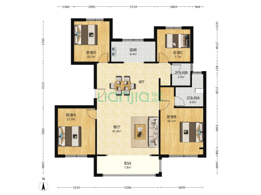 山河珑胤 4室1厅2卫 138平方
