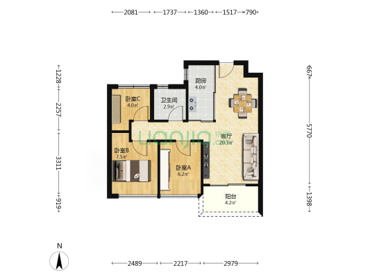 力迅云筑 3室1厅1卫 64平方