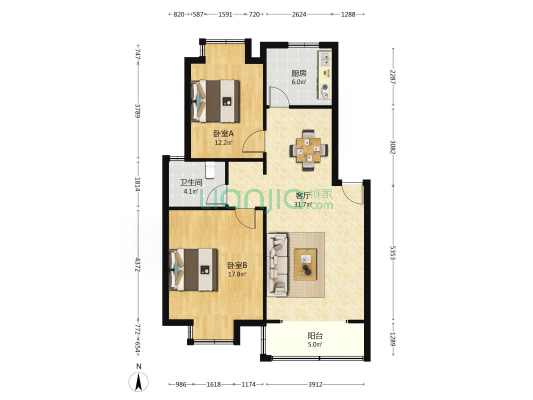 白云佳苑 2室1厅1卫 96平方