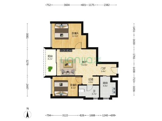 笋岗中心万象华府 2室1厅1卫 78平方