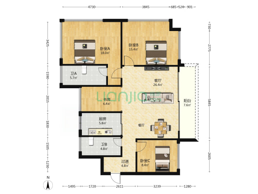 华发广场横琴荟（57地块） 4室1厅2卫 107平方