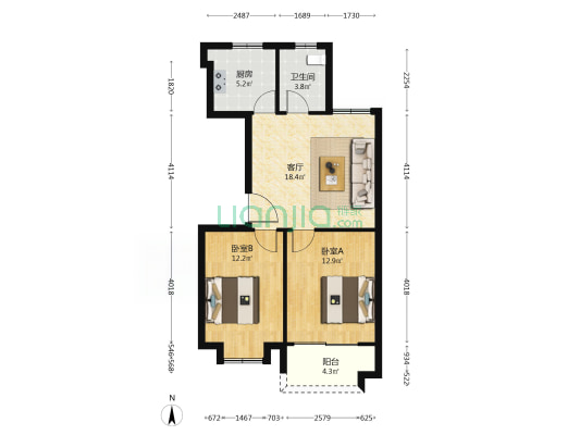 盛北花园六期 2室1厅1卫 78平方