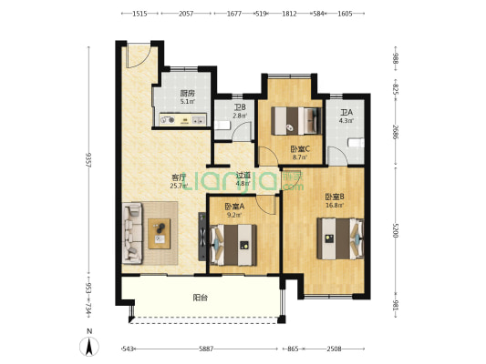 信德和悦澜庭 3室1厅2卫 105平方