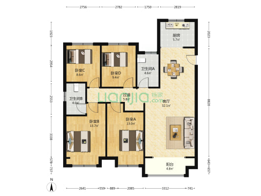 大华·鸿郡 4室1厅2卫 135平方