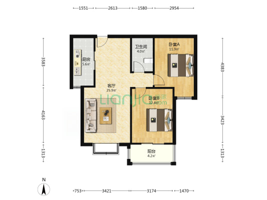 此房全南两居，自住装修拎包入住，满五，有车位-户型图