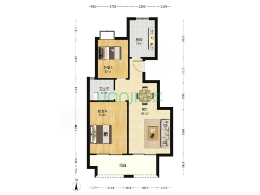 尚景苑 2室1厅1卫 88平方