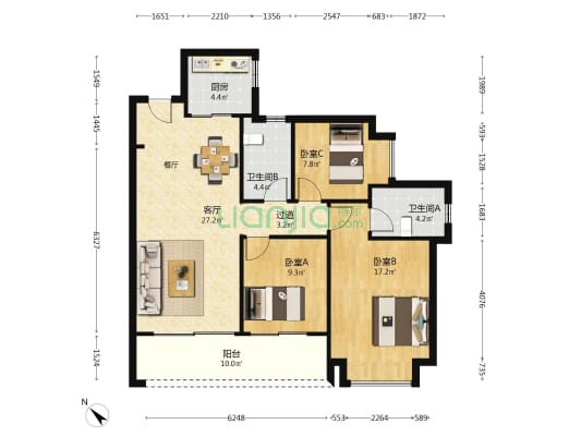 天健悦湾府 3室1厅2卫 113平方