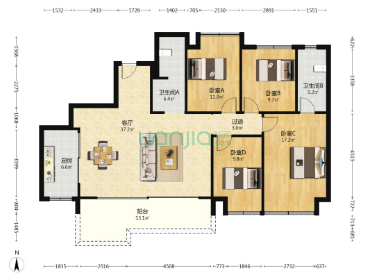 保利锦城和颂 4室1厅2卫 143平方