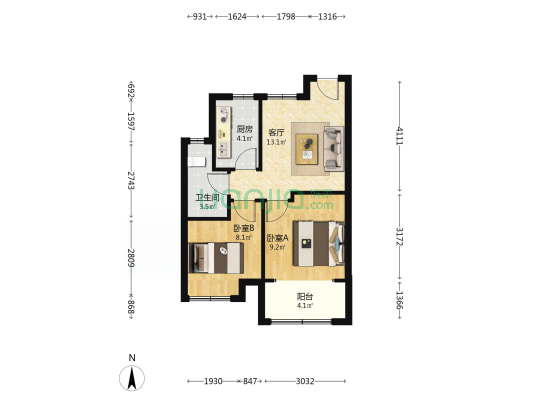 四季花苑 2室1厅1卫 61平方