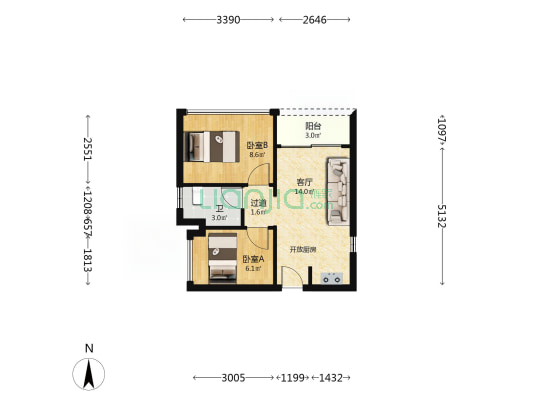 雅居乐·耀玥台 2室1厅1卫 51平方
