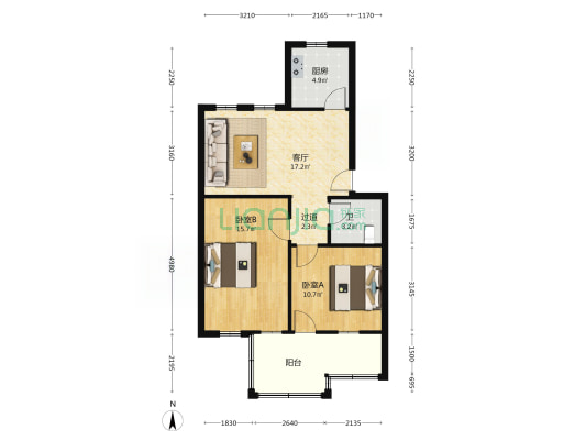 目澜路1058号 2室1厅1卫 80平方