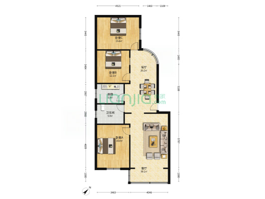 三强南路二段174号 3室2厅1卫 129平方