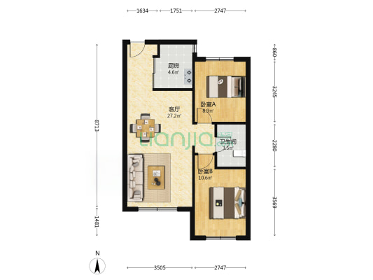 宇圣新苑 2室1厅1卫 86平方