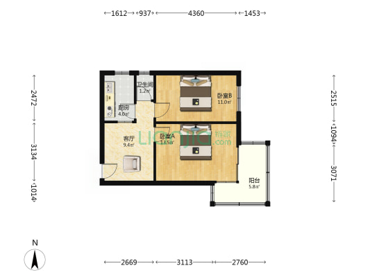 东电小区（甘井子区） 2室1厅1卫 55平方