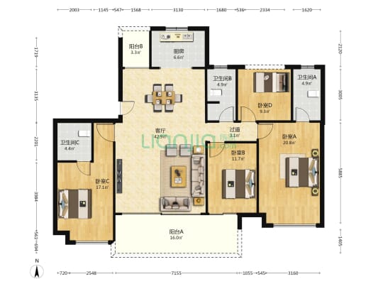 保利长交·锦上 4室1厅3卫 166平方