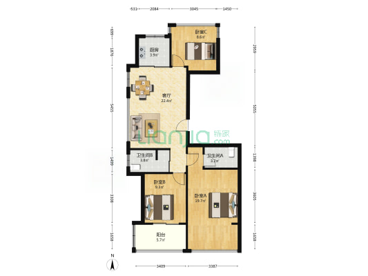 卓悦华庭（上城区） 3室1厅2卫 89平方