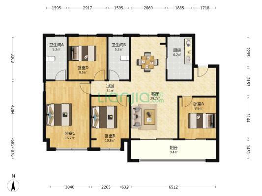 颐和铂岸江璟 4室1厅2卫 131平方