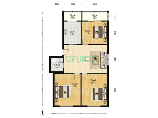 阳光公寓 3室1厅1卫 112平方