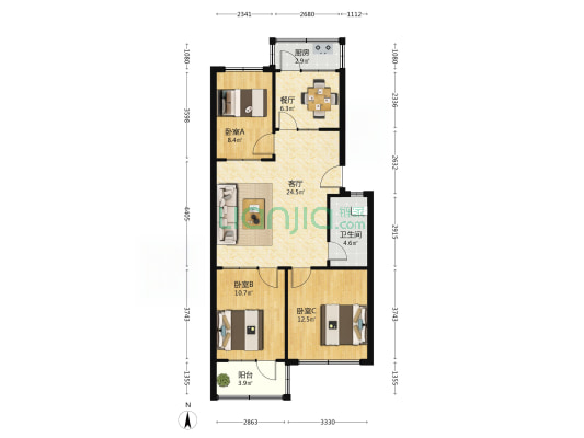 技监局小区 3室2厅1卫 85平方